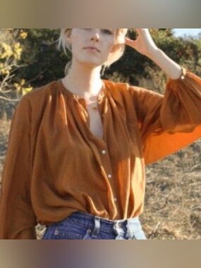 Doen Jane Blouse, Burnt Orange, cotton/viscose, light and flowy, XS